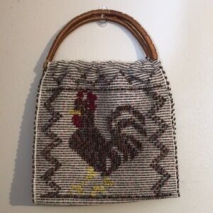 Woven Cream and Brown Tote with Rooster Motif